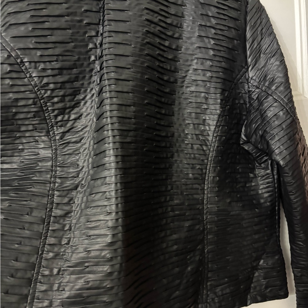 Dennis Basso Textured Black Faux Leather Jacket - Picture 3 of 4